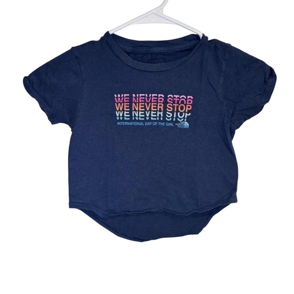 The North Face Girls International Day of the Girl Blue Graphic Crop T Shirt XS